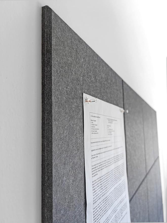 Large Cork Board Alternative - 12-Pack Felt Wall Tiles with Safe Removable Adhesive Tabs, Cork Wall Tiles Bulletin Board Home Office Essentials - Gray