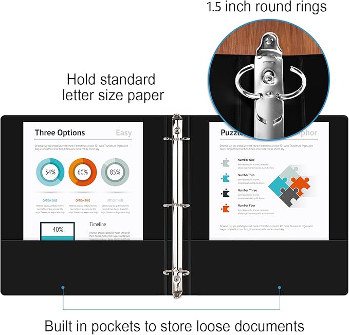 COMIX Sturdy 3 Ring Binder 1.5 inch with Clear View Cover, 1-1/2" Round Ring View Binder, PVC-Free, 300 Sheets Capacity of US Letter Size Paper, Office ＆ School Supplies, 6 Pack (Black)