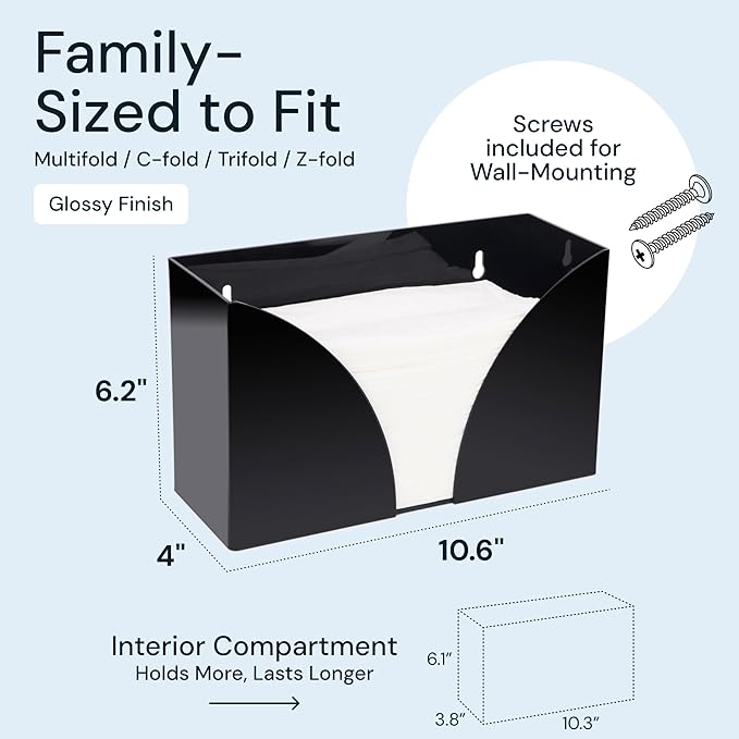 Acrylic Countertop Paper Towel Holder Dispenser - 1-Pack, Black, Rectangular - Napkin Holder & Rectangle Tissue Box Cover - Bathroom Accessories, Organizers & Storage