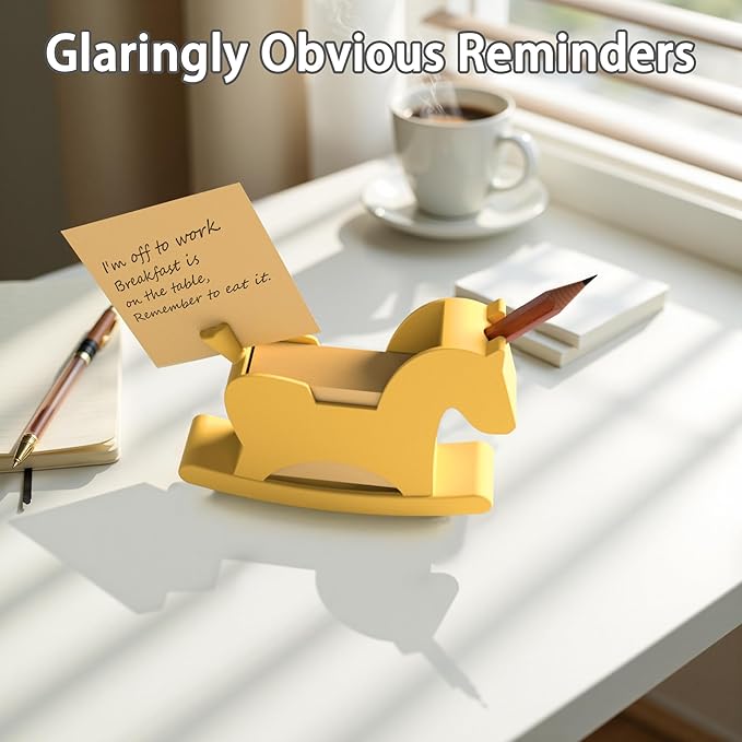 Li&Zhao Horse Sticky Note Holder - Cute Post It Note Dispenser Memo Dispenser Pen Holder Sticky Note Dispenser Post It Note Holder Notepad Holder for Desk School Office(Yellow)