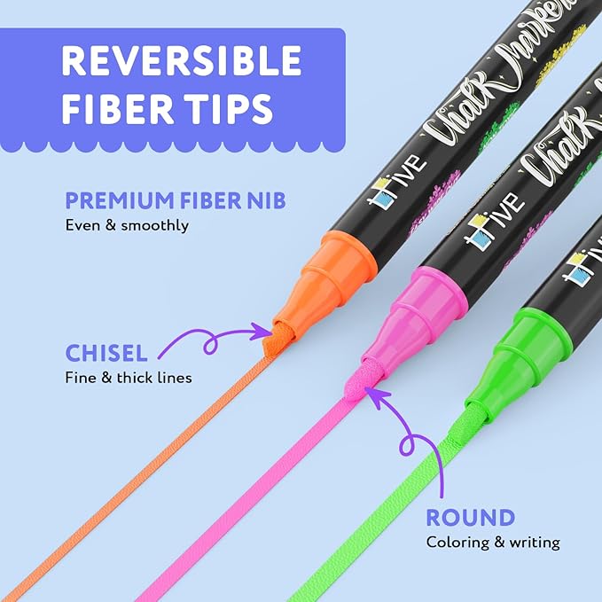 TFIVE Pink Liquid Chalk Markers - 2 Pack Bright Colors Erasable Chalk Marker Pens, Reversible Tip, Non-Toxic, for Chalkboards, Signs, Glass, Easy to use Chalk markers TF800