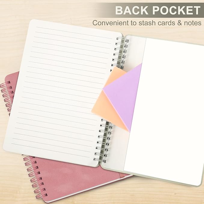 Lined Spiral Journal Notebook, A5 Hardcover Leather Notebook for Work, 5.7''×8.2'', 100GSM Thick Paper Spiral Bound Journaling Notebook for Women Men Office School Note Taking Business, Morandi Cream