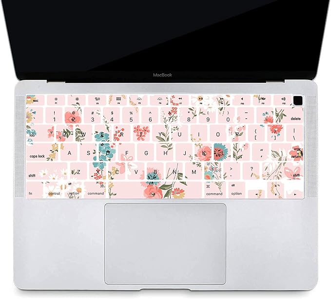 Case Compatible with MacBook Pro 15 inch 2019 2018 2017 2016 Release A1990 A1707 with Touch Bar, Plastic Hard Shell Laptop Case Cover & Keyboard Protector - Pink Flower