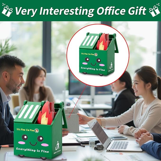 Dumpster Fire Desk Accessories, Dumpster Fire Pencil Holder Set with 100 Pcs Flame Note Cards, Cute Office Desk Decor Funny Gifts for Coworker Staff Team Teachers