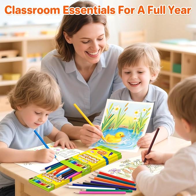 Shemira 100 Pack (1200 Count) Colored Pencils Bulk Set for Kids, Pre-sharpened Coloring Pencil in 12 Colors, Erasable Color Pencils', School Supplies for Kids Teachers, Back to School Supplies