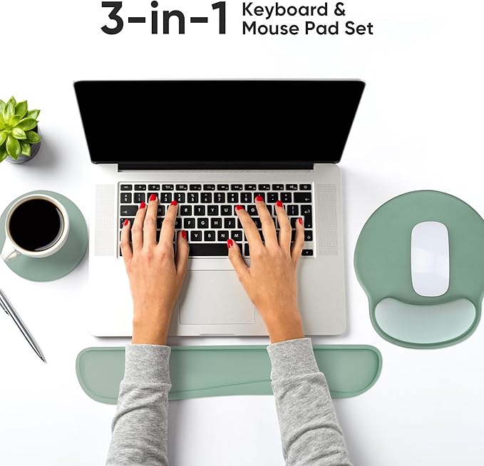 Ergonomic Keyboard Mouse Pad Wrist Rest Support Set for Laptop/Computer/Desktop,Memory Foam Hand Rest Wrist Cushion for Gaming/Office,Lightweight Comfortable & Pain Relief (Green)