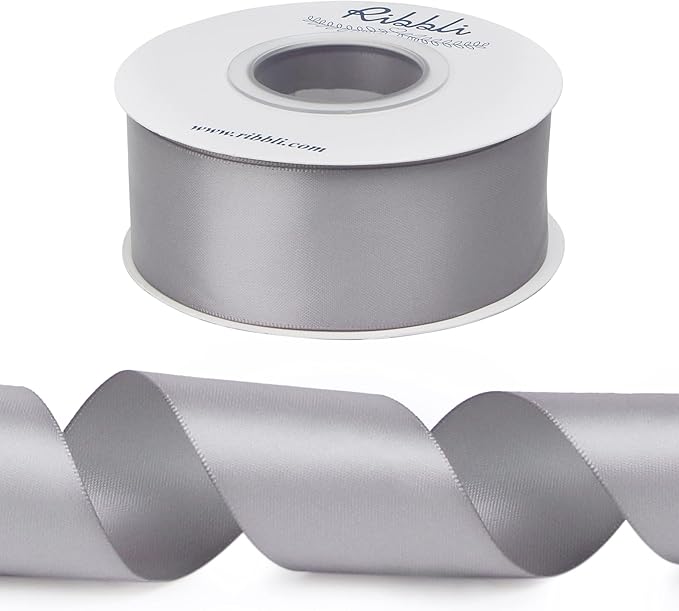 Ribbli Silver Double Faced Satin Ribbon,1-1/2” x Continuous 25 Yards,Use for Bows Bouquet,Gift Wrapping,Wedding,Floral Arrangement