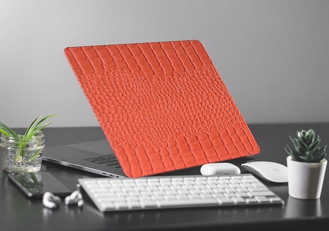 KEROM Compatible with Crocodile MacBook Air 13 inch Case 2021 2020 2019 2018 M1 A2337 A2179 A1932, Textured Elegant Luxury Aligator Skin Snakeskin PU Leather Hard Shell & Keyboard Cover, Orange