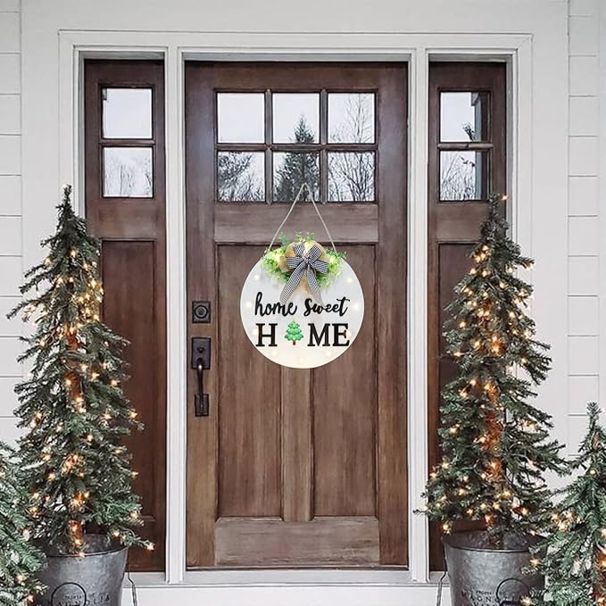 Interchangeable Welcome Sign for Front Door with 14 Changeable Icons, Farmhouse Front Porch Decor Rustic Wooden Wall Sign with 12 LED Lights, Outdoor Seasonal Welcome Home Decorations (White1)