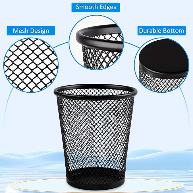 AZUREAL Pencil Holder 2 Pack, Black Mesh Desk Pen Holders, Premium Metal Pen Cup Holder for Desk, Office, Home, School