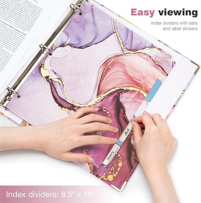 Ospelelf 3 Ring Binder 1 Inch, Pink Binders for Letter Size Documents(11" x 8.5") with 5 Tab Dividers, Clipboard Organizer, Back to School and Office Supplies