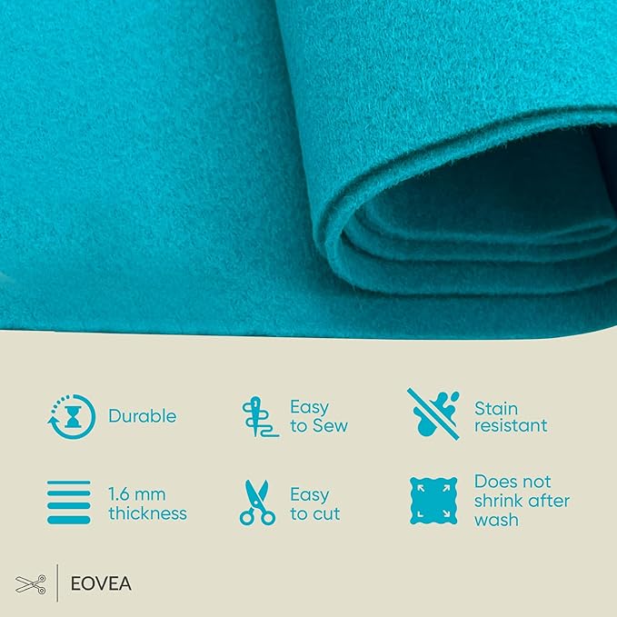 EOVEA | Acrylic Felt Fabric by The Yard - Non-Stiff, Soft Material - 72" Wide - 1.6mm Thick Felt Sheets for DIY Crafts, Sewing, Upholstery, Cushion, Padding(Turquoise, Half Yard)