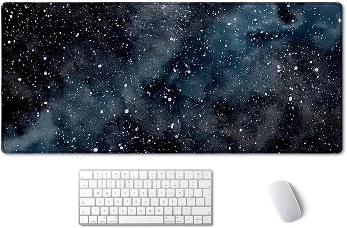 SSOIU Extended Gaming Mouse Pad (35.5x15.7 in) Dark Starry Deep Space Desk Mat, Cute Galaxy Desk Pad