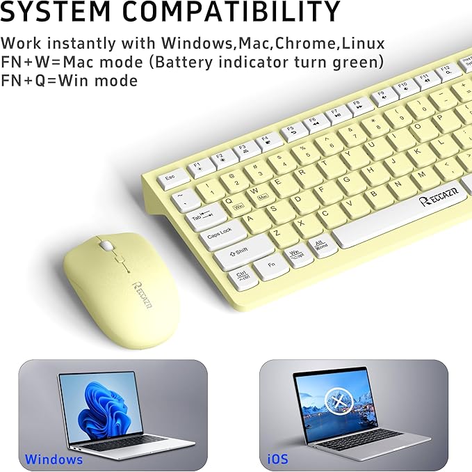 Wireless Keyboard and Mouse Combo, Full-Sized Wireless Keyboard and Adjustable DPI Mouse, 2.4GHz USB Receiver, Keyboard and Mouse for PC, Windows, Desktop, Laptop (Canary Yellow)