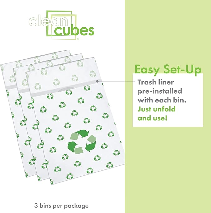 | 30 Gallon Disposable Trash Cans (3-Pack) with Fitted Trash Bags - Reusable Garbage and Recycling Bins for Parties, Events, and More (Recycle - 30” Height x 17” Width x 14” Depth)