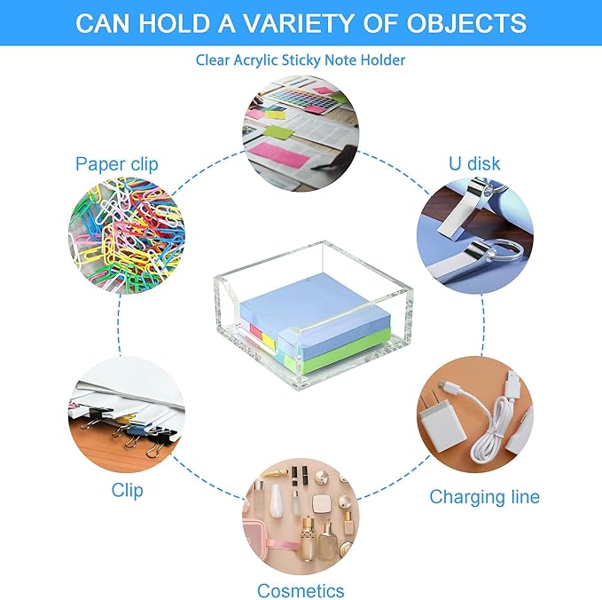 WORHE Sticky Note Holder Clear Acrylic Memo Pad Holders 3.94 x 3.94 for Office Accessories Desk School Home, Crystal Notepad Organizer Post Pop Notes Dispenser for 3"X3" Note Pads 1PCS (BQ200)