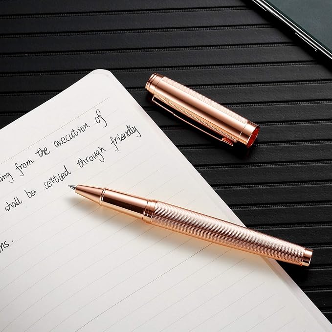 Rollerball Pen for Men Women Luxury Metal Executive Pens Home Office Use with 2 Extra Refills Black Ink 0.7mm G2(rose gold)