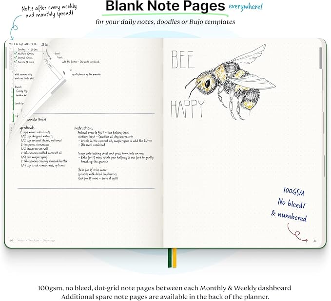 Purpose Planner Notebook B5 Hardcover 7.5”x9.8”- Teal Undated Daily, Weekly, and Monthly 2025 - Productivity & Goal Setting Tool for Work, Home, and Self-Care - ADHD & Journal for Adults
