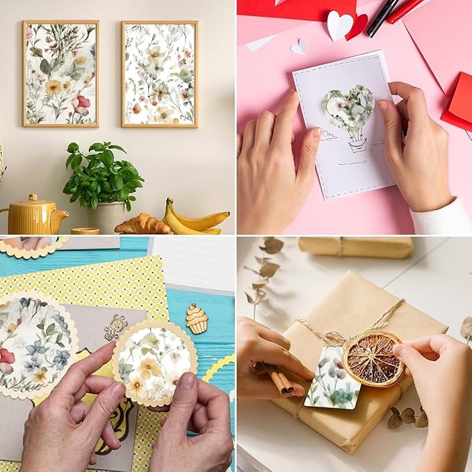 48 Sheets Floral Vintage Scrapbook Paper , Watercolor Vintage Floral Pattern Decorative Scrapbook Paper for Journals DIY Cards and Photo Albums,Aesthetic Craft Supplies for Kids and Adults