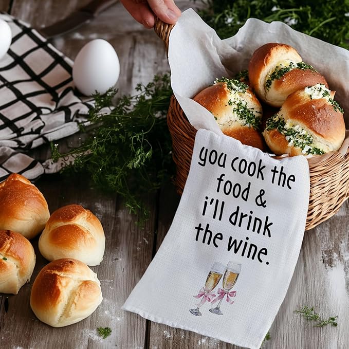 Funny Champagne Gifts Kitchen Towels, Gifts for Champagne Lovers Hand Towels for Kitchen Decor, Coquette Pink Bow Champagnes Glasses Decorative Dish Tea Towels for Home Bar, 16x24 Inch