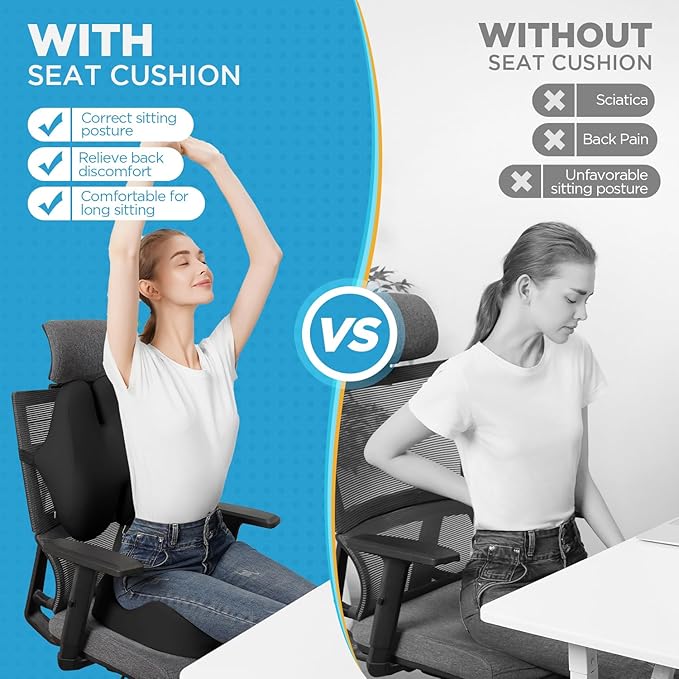 BEAUTRIP Seat Cushion & Lumbar Support Pillow for Office Chair, Car & Wheelchair - Ergonomic Coccyx Cushion for Tailbone, Sciatica & Back Pain Relief - Extra-Dense Charcoal Memory Foam Chair Cushions