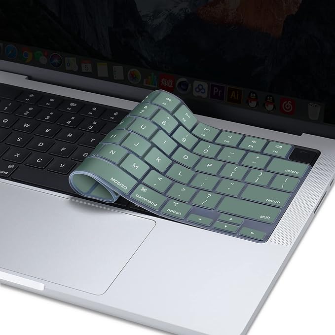 MOSISO Keyboard Cover Skin Compatible with MacBook Air 15 inch M3 A3114 M2 A2941/Air 13.6 A3113 A2681/Pro 14/16 M4 M3 M2 M1, Midnight Green
