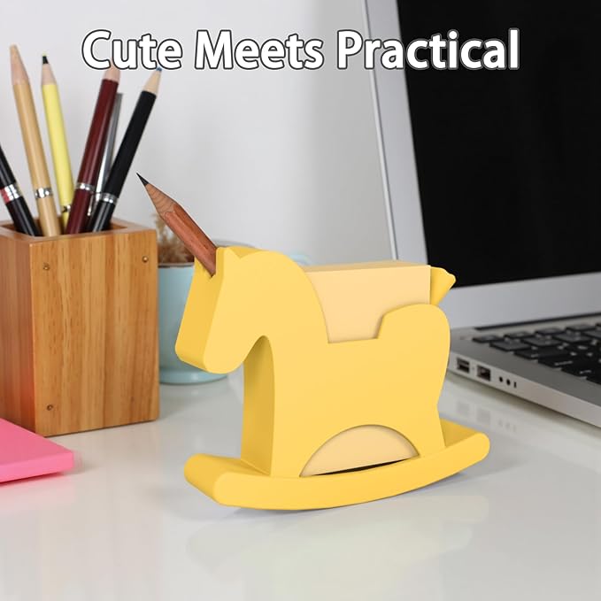 Li&Zhao Horse Sticky Note Holder - Cute Post It Note Dispenser Memo Dispenser Pen Holder Sticky Note Dispenser Post It Note Holder Notepad Holder for Desk School Office(Yellow)
