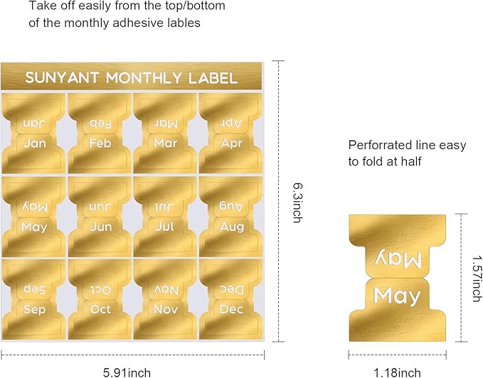 72 Pieces Adhesive Monthly Planner Tabs Monthly Index Stickers Decorative Label Calendar Stickers for Office Study Planner Journal Notebook Back to School Accessories(Gold)