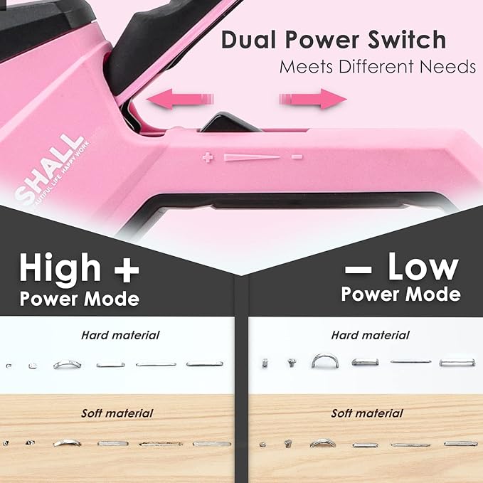 SHALL 6-in-1 Staple Gun Heavy Duty - Pink Upholstery Stapler Nail Gun with 4000 Counts Staples, Women Manual Brad Nailer with Stapler Remover for Wood, Crafts, Fabric, Decoration, Carpentry, Furniture