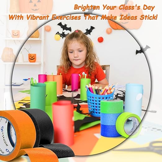 6 Rolls Colored Masking Tape-2 inch x 180 Yards Painters Tape, Rainbow Colors Rolls Bulk Kids Colorful Paper Marking Tape Decorative Arts Crafts Labeling DIY School Classroom Supplies