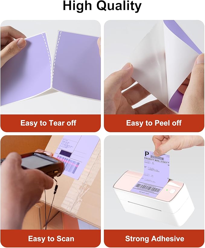 Phomemo 4x6 Thermal Labels for Shipping Label Printer - 500PCS Purple Mailing Labels - 4x6 Direct Thermal Labels Fanfold Compatible with Rollo,MUNBYN,iDPRT,JADENS,POLONO - Water/Oilproof - NO BPA/BPS