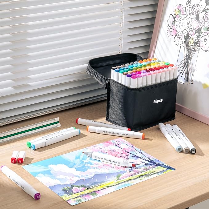 Y YOMA 60 Color Alcohol Markers Dual Tip Art Drawing Coloring Marker Permanent Sketch School Supplies Aesthetic Gift for Kids Adults Comic Anime Manga Illustration