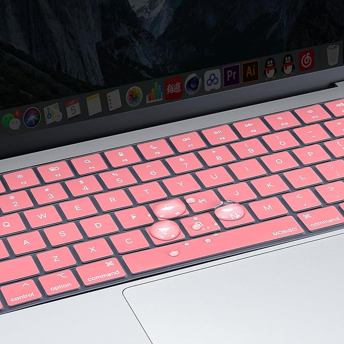MOSISO Keyboard Cover Skin Compatible with MacBook Air 15 inch M3 A3114 M2 A2941/Air 13.6 A3113 A2681/Pro 14/16 M4 M3 M2 M1, Cherry Pink