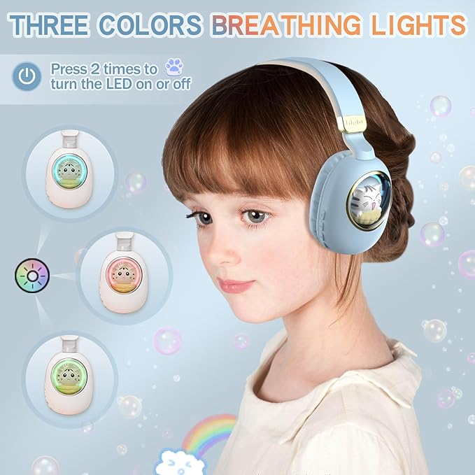 Girls Wired Headphones With Microphone - Blue Gaming Headset for Kids, School - Noise Cancelling, Over Ear, Wireless, Bluetooth Earbuds (Blue Gold)