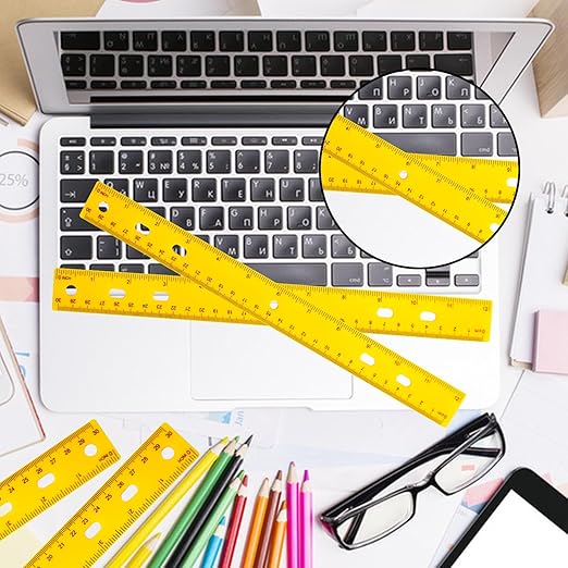 200 Pack 12 Inch Plastic Rulers Bulk, Yellow Plastic Ruler, Yellow Ruler with Dual-Scale Measurement, Easy to Store, for Home, Office, Practical Use by KUKLIPJIM