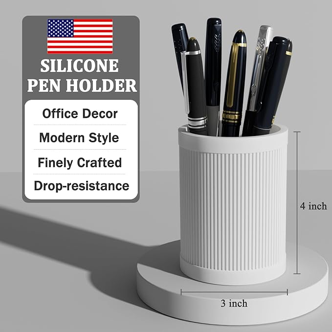 Aesthetic Pen Holder For Desk, Modern Silicone Pencil Holder, Stylish Office Desk Decor, Made of 5 mm Thickened Premium Silicone, Office Desk Organizer And Accessories (White)