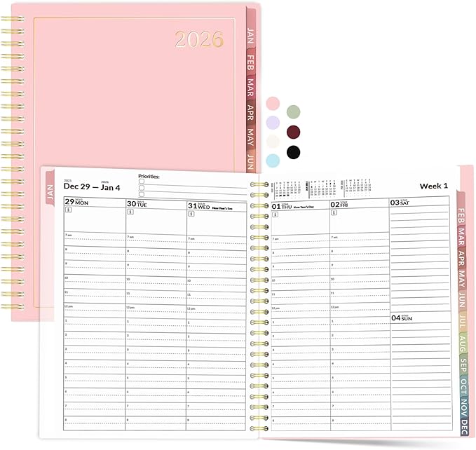 Appointment Book 2026 Planner, Forvencer Daily Weekly & Monthly Calendar Planner (Jan 2026-Dec 2026), 6" x 8", Hourly Agenda Book with 30 Minute Increments, Flexible Cover Planning with Inner Pocket, Organizer Notebook for Office School Supplies, A5, Pink