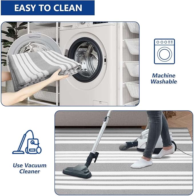 OJIA Outdoor Area Rug 4'x6', Gray and White Outdoor Rug Machine Washable Patio Rugs Cotton Hand Woven Entryway Rug Indoor Outdoor Rugs for Bedroom Living Room Porch Decor Deck Backyard Camping