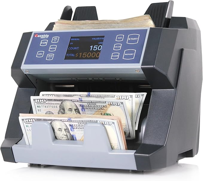 Cassida 6600 UV – USA Business Grade Money Counter with UV/IR Counterfeit Detection – Top Loading Bill Counting Machine w/ ValuCount™, Add and Batch Modes – Fast Counting Speed 1,400 Notes/Min