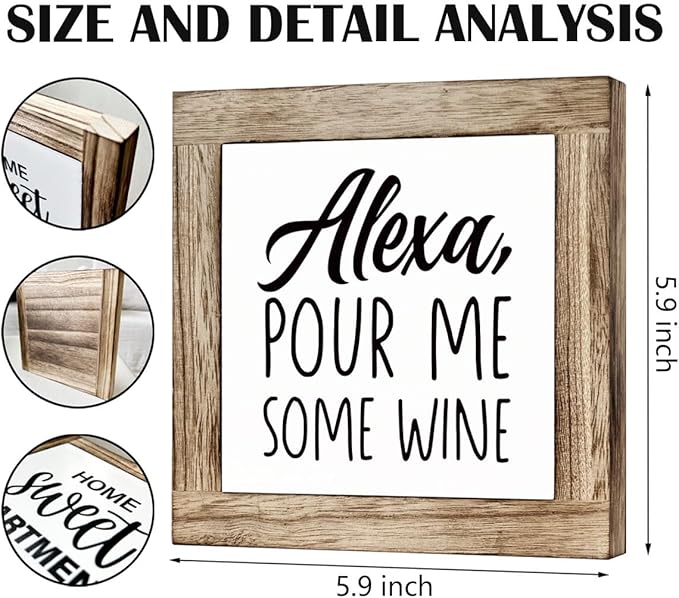 Kitchen Decor, Wooden Box Signs for Home Decor, Home Bar Decortion, Farmhouse Decortion Tabletop, Dining Room Decors Set, Home Decors Accents, Wine Sign, Alexa Pour Me Some Wine Sign