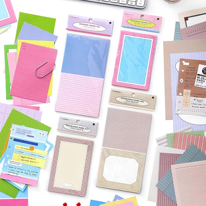 100 Sheets A6 and A7 Refill Paper for Planner,50 Designs Loose Leaf Paper Double-Sided Lined and Blank Journal Inserts for Binder Notebook