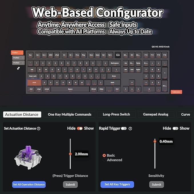 Keychron Q6 HE Wireless Custom Mechanical 100% Full Keyboard, 2.4 GHz/Bluetooth/Wired QMK Rapid Trigger Hot-Swappable Programmable Gateron Double-Rail Magnetic Switches for Mac Windows, Carbon Black
