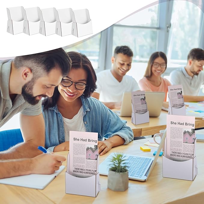 Dianelhall 25 Pcs Corrugated Trifold Brochure Holder 4.33 x 5.51 Inch, Rack Card Holder Literature Paper Flyer Display Stand Bookmark Display for Magazine, Pamphlet, Booklets, Menu, Offices