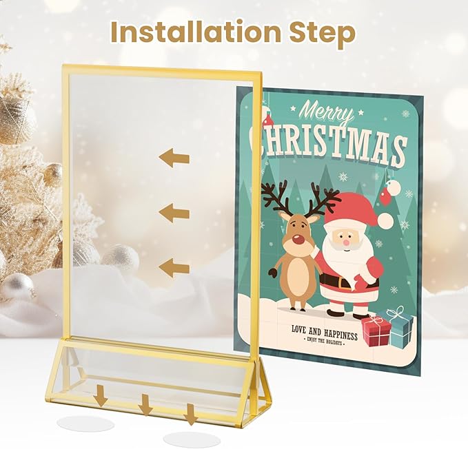 Acrylic Sign Holder 4X6 Gold Picture Frame Double-Sided Acrylic Frames for Wedding Table Numbers Photo Frames Flyers Menu with Removable Sticky Dots-6 Pack