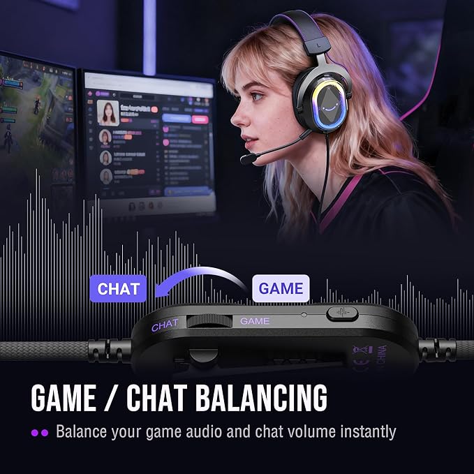 FIFINE Wired USB Gaming Headset: 7.1 Surround Sound - Vibrant Customizable RGB - Game/Chat Balance, Gamer Headphone with Noise Canceling Mic for PC, PS5/PS4, Laptop, Mac - AmpliGame H13BP