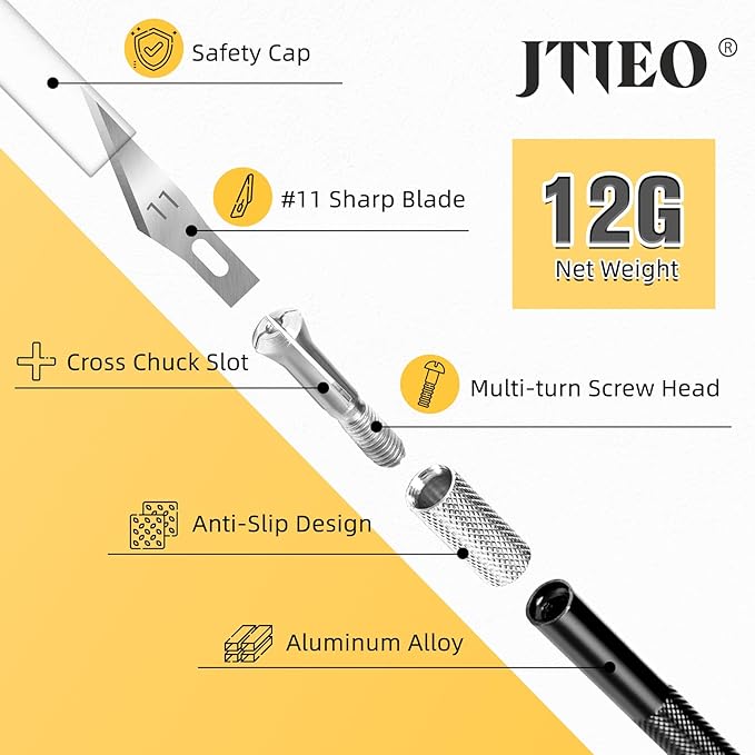 JTIEO Exacto Knife Set,74 Pack Hobby Knife with 4 Upgrade Sharp Hobby Knives and 70 Spare Exacto Knife Blades for Art,Stencil,Scrapbooking (Black)
