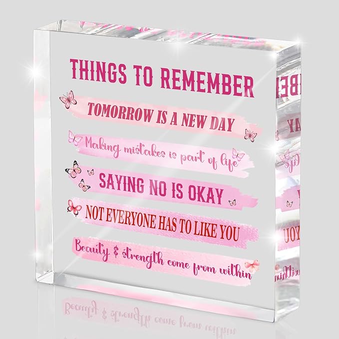 Pink Motivational Desk Sign for Women - 4x4 Inch Mental Health Office Decor, Inspiring Desk Accessories for Women, Employee Appreciation Gift, Pink Office Decor