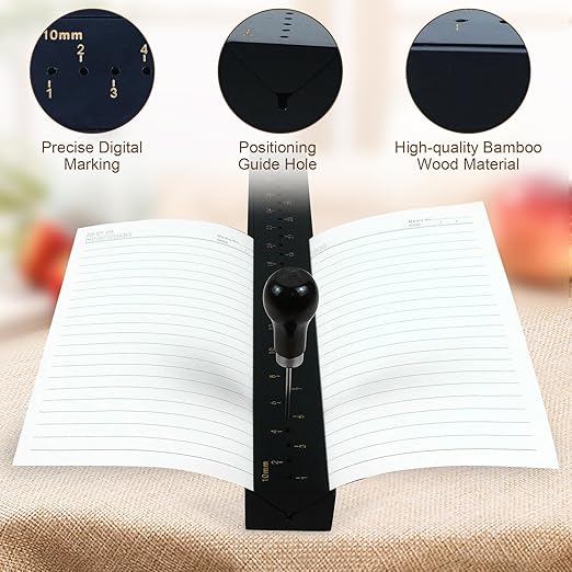 Black Book Binding Cradle, Wood Bookbinding Punching Cradle with an Awl, Bamboo Signature Punching Cradles with Piercing Guide 10 mm Hole Spacing, Portable Book Binding Tools Kits for Book DIY Crafts