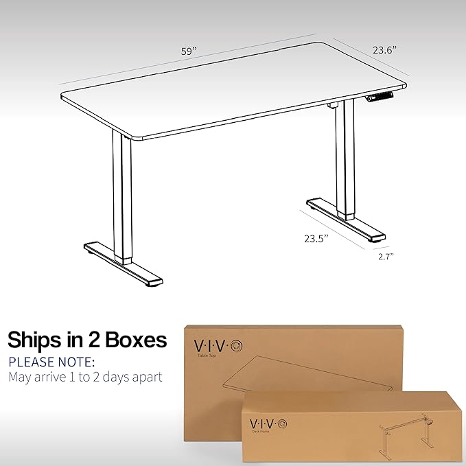 VIVO Electric 60 x 24 in Standing Desk, Memory Height Adjustment, 1B Series, One-Piece Dark Gray Top, Black Frame, DESK-KIT-1B6G