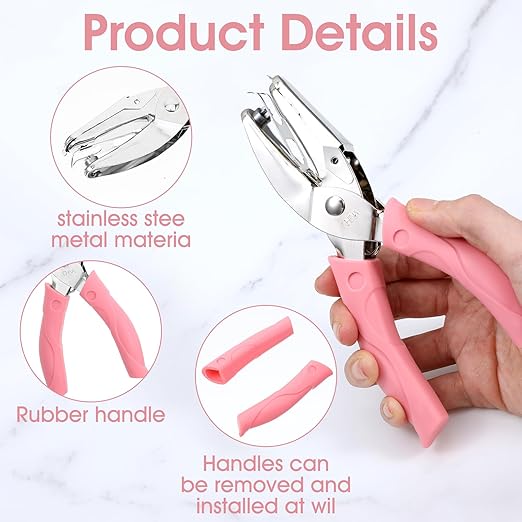 Shape Hole Puncher,5mm Durable Shape Hole Punch,Holes Punchers Shapes with Rubber Handle, Small Holes Puncher for Clothing Tickets DIY Craft Labels Scrapbooking Tools,Pink